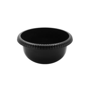 Czarna plastikowa miska z karbowanym rantem o pojemności 8 litrów, idealna do kuchni i ogrodu.