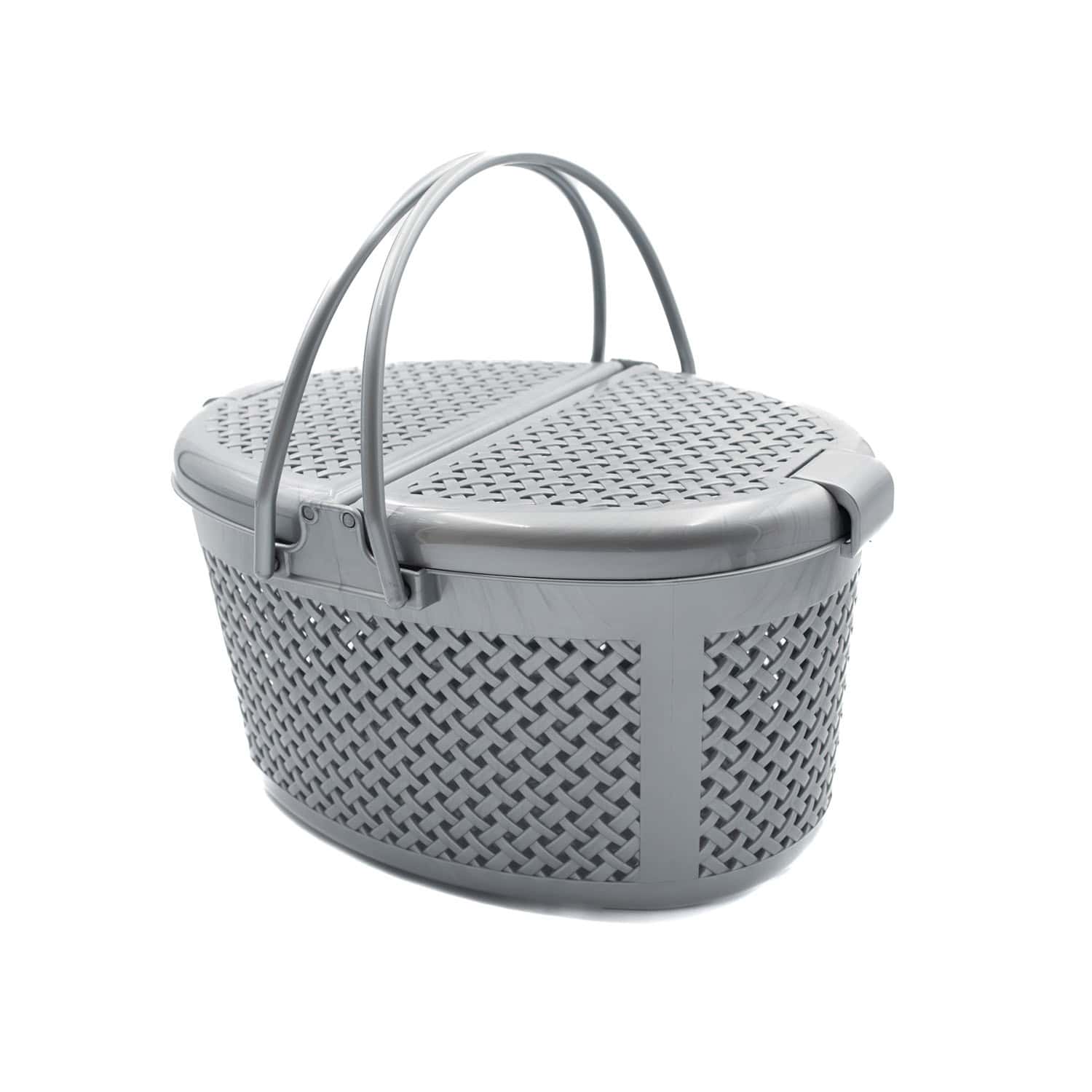 Przenośny koszyk na zakupy z wytrzymałego tworzywa, idealny do sklepów i na targi. Lekki, praktyczny i łatwy do przenoszenia, zapewnia wygodę podczas zakupów.