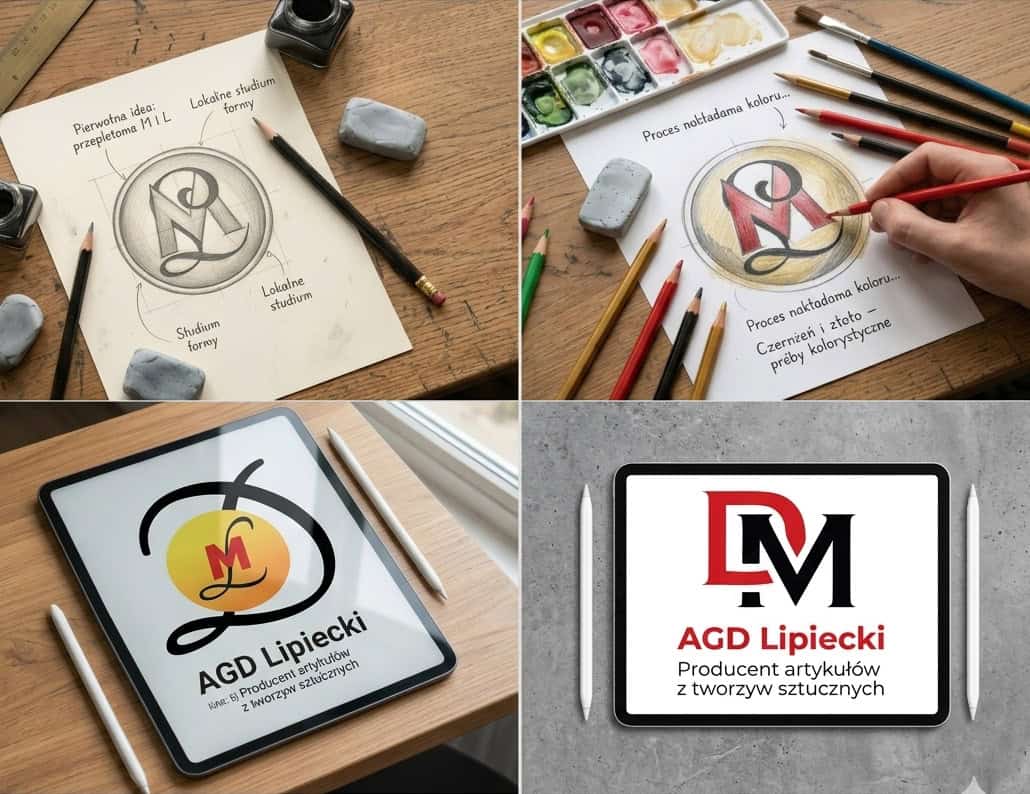 Logo firmy AGD Lipiecki, projektowanie i personalizacja logo z kreatywnym motywem, idealne dla producenta artykułów z tworzyw sztucznych, podkreślające profesjonalizm i innowacyjność.